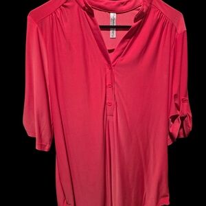 PerSeption Concept Coral Pink Button-Front V-Neck Blouse
